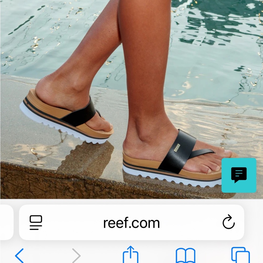 Reef Black and Tan Women's Slide Sandals.  Like New. In box. Size 9
